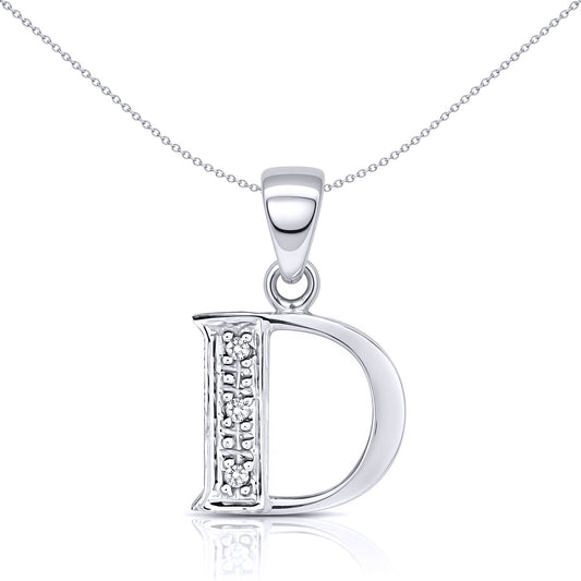 9ct White Gold  Diamond Identity Initial ID Charm Pendant Letter D - 9P052-D