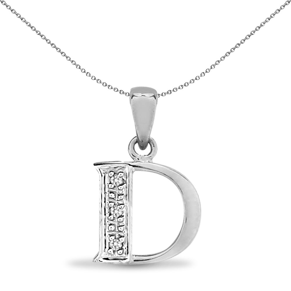 9ct White Gold  Diamond Identity Initial ID Charm Pendant Letter D - 9P052-D