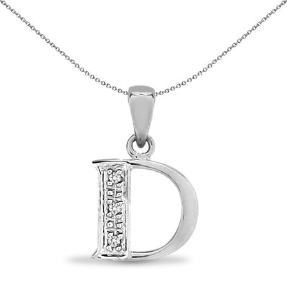 9ct White Gold  Diamond Identity Initial ID Charm Pendant Letter D - 9P052-D