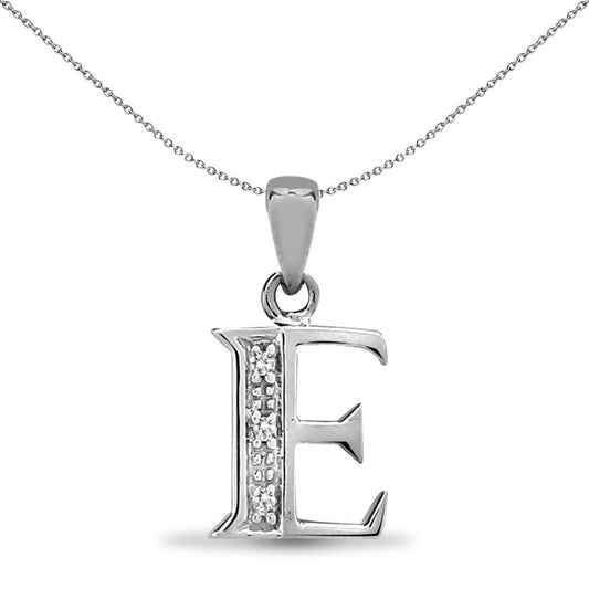 9ct White Gold Diamond Identity Initial ID Charm Pendant Letter E - 9P052-E