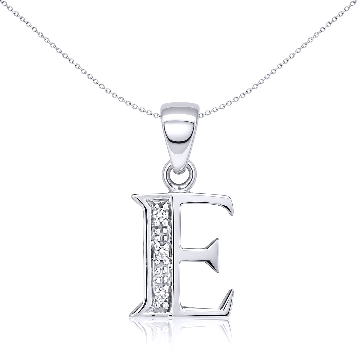 9ct White Gold  Diamond Identity Initial ID Charm Pendant Letter E - 9P052-E