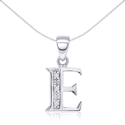 9ct White Gold  Diamond Identity Initial ID Charm Pendant Letter E - 9P052-E