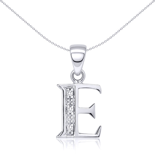 9ct White Gold  Diamond Identity Initial ID Charm Pendant Letter E - 9P052-E