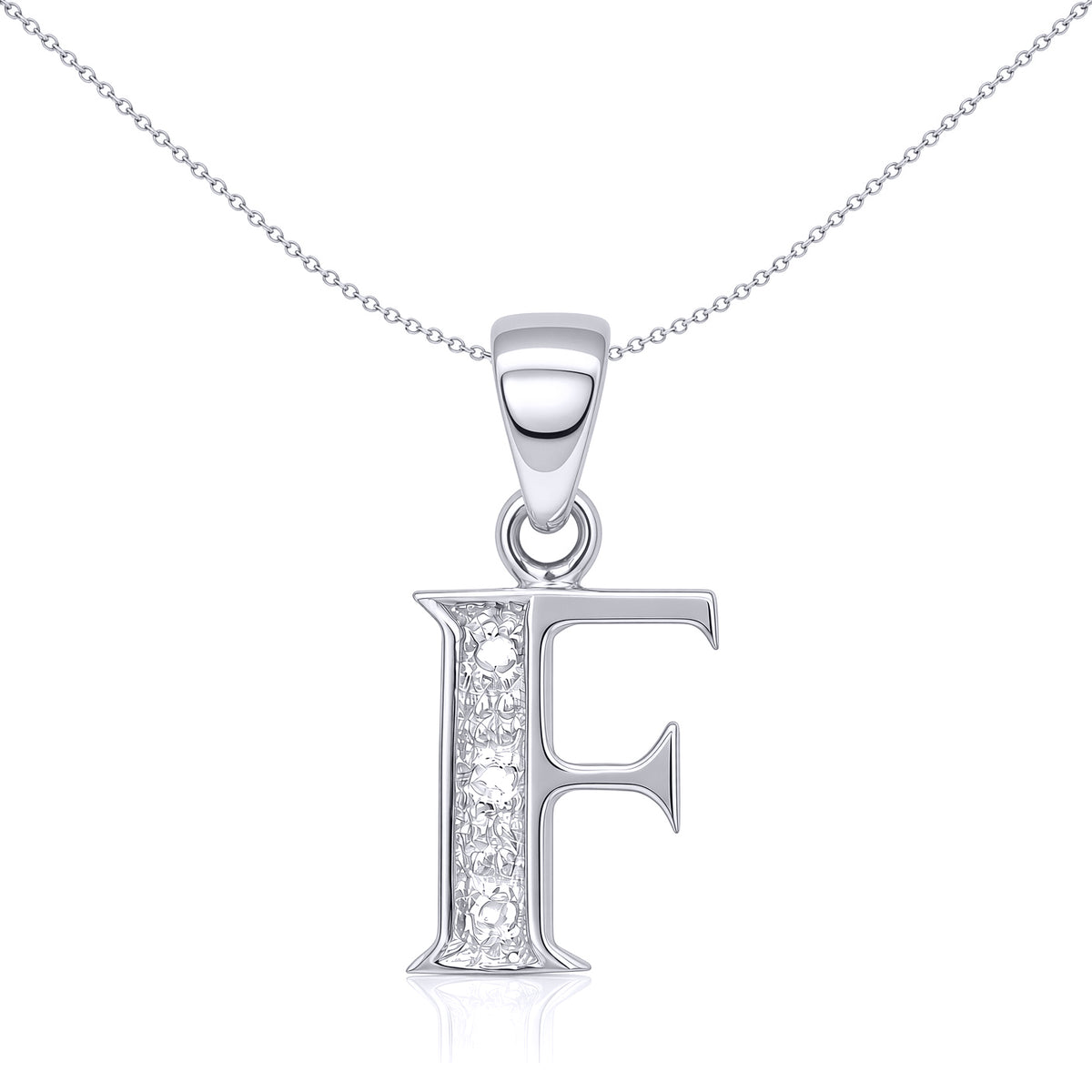9ct White Gold  Diamond Identity Initial ID Charm Pendant Letter F - 9P052-F