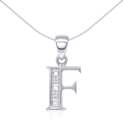 9ct White Gold  Diamond Identity Initial ID Charm Pendant Letter F - 9P052-F