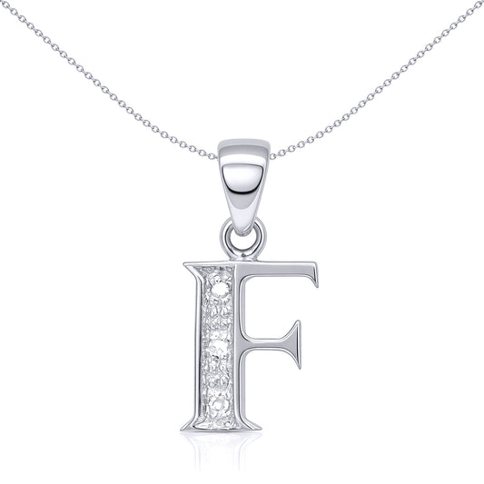 9ct White Gold  Diamond Identity Initial ID Charm Pendant Letter F - 9P052-F