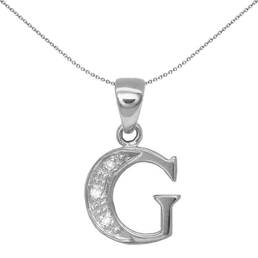 9ct White Gold  Diamond Identity Initial ID Charm Pendant Letter G - 9P052-G