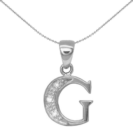 9ct White Gold Diamond Identity Initial ID Charm Pendant Letter G - 9P052-G