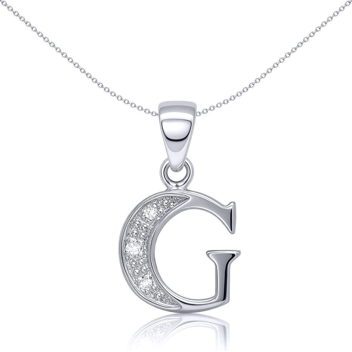 9ct White Gold  Diamond Identity Initial ID Charm Pendant Letter G - 9P052-G