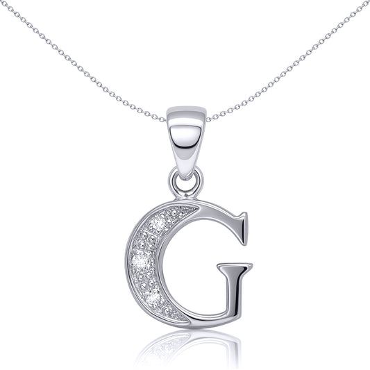 9ct White Gold  Diamond Identity Initial ID Charm Pendant Letter G - 9P052-G