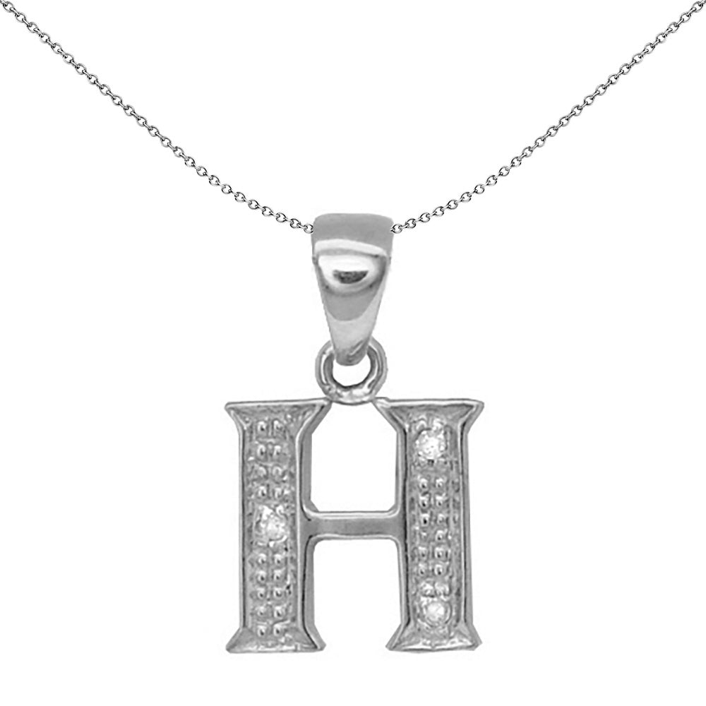 9ct White Gold  Diamond Identity Initial ID Charm Pendant Letter H - 9P052-H