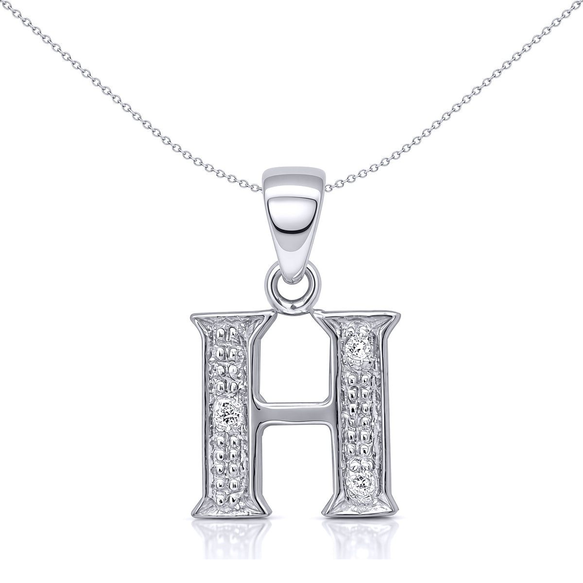9ct White Gold  Diamond Identity Initial ID Charm Pendant Letter H - 9P052-H