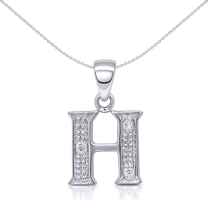 9ct White Gold  Diamond Identity Initial ID Charm Pendant Letter H - 9P052-H