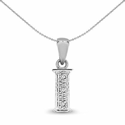 9ct White Gold  Diamond Identity Initial ID Charm Pendant Letter I - 9P052-I
