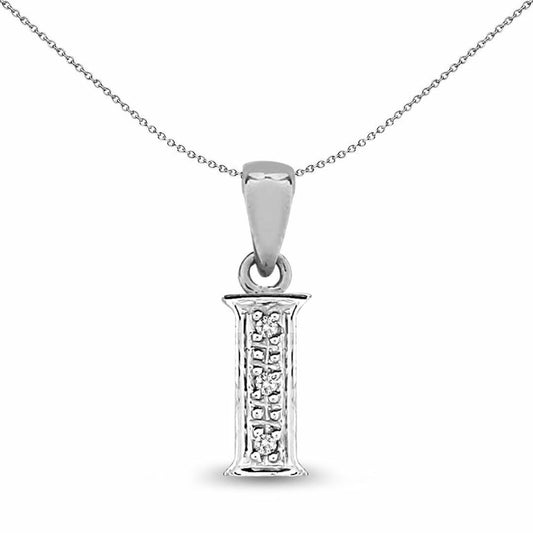 9ct White Gold  Diamond Identity Initial ID Charm Pendant Letter I - 9P052-I