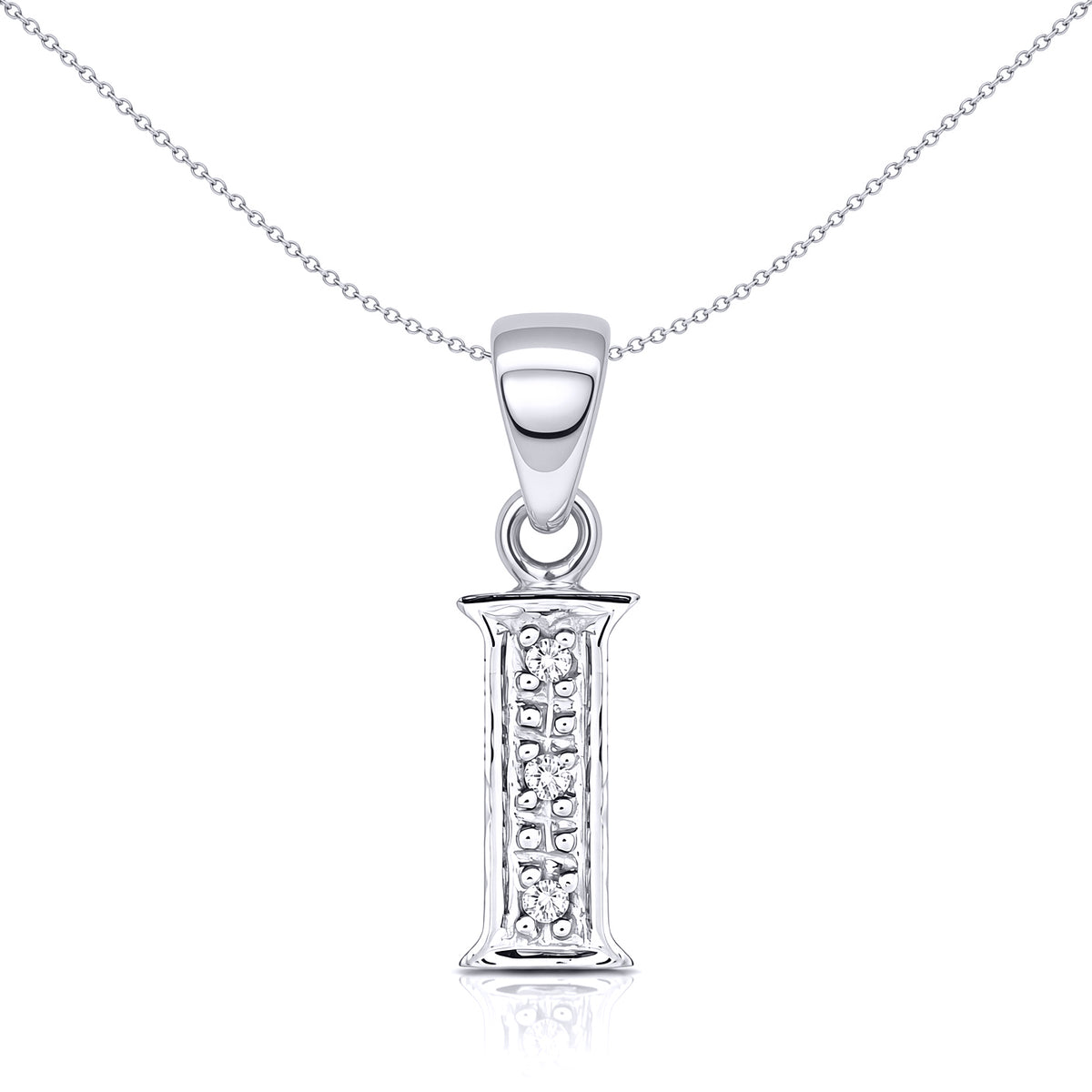 9ct White Gold  Diamond Identity Initial ID Charm Pendant Letter I - 9P052-I