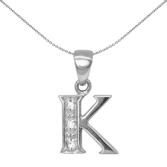 9ct White Gold  Diamond Identity Initial ID Charm Pendant Letter K - 9P052-K