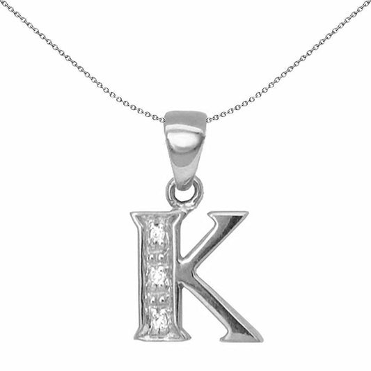 9ct White Gold  Diamond Identity Initial ID Charm Pendant Letter K - 9P052-K