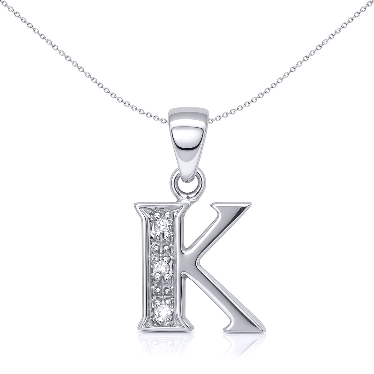 9ct White Gold  Diamond Identity Initial ID Charm Pendant Letter K - 9P052-K