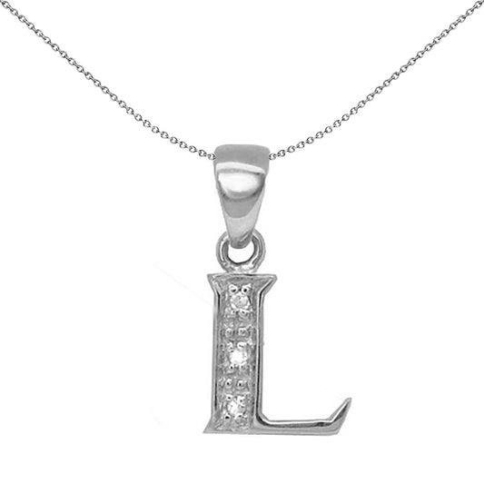 9ct White Gold  Diamond Identity Initial ID Charm Pendant Letter L - 9P052-L