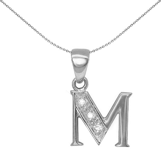 9ct White Gold  Diamond Identity Initial ID Charm Pendant Letter M - 9P052-M