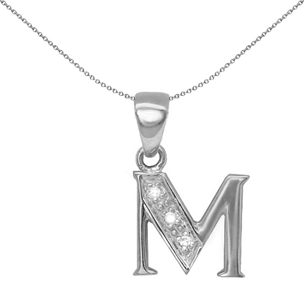 9ct White Gold  Diamond Identity Initial ID Charm Pendant Letter M - 9P052-M