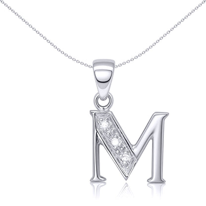 9ct White Gold  Diamond Identity Initial ID Charm Pendant Letter M - 9P052-M