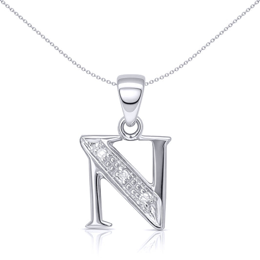 9ct White Gold  Diamond Identity Initial ID Charm Pendant Letter N - 9P052-N