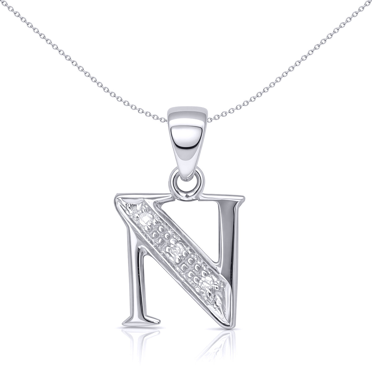 9ct White Gold  Diamond Identity Initial ID Charm Pendant Letter N - 9P052-N