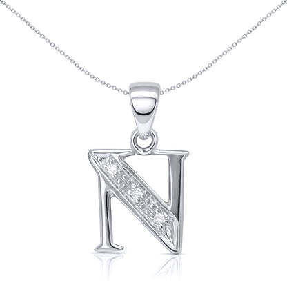9ct White Gold  Diamond Identity Initial ID Charm Pendant Letter N - 9P052-N
