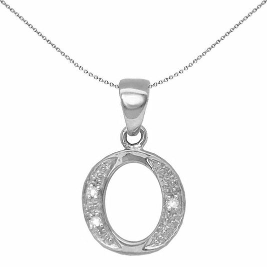 9ct White Gold  Diamond Identity Initial ID Charm Pendant Letter O - 9P052-O
