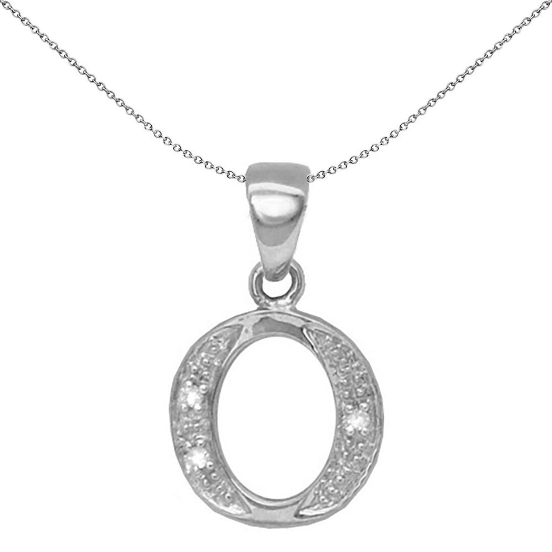 9ct White Gold  Diamond Identity Initial ID Charm Pendant Letter O - 9P052-O