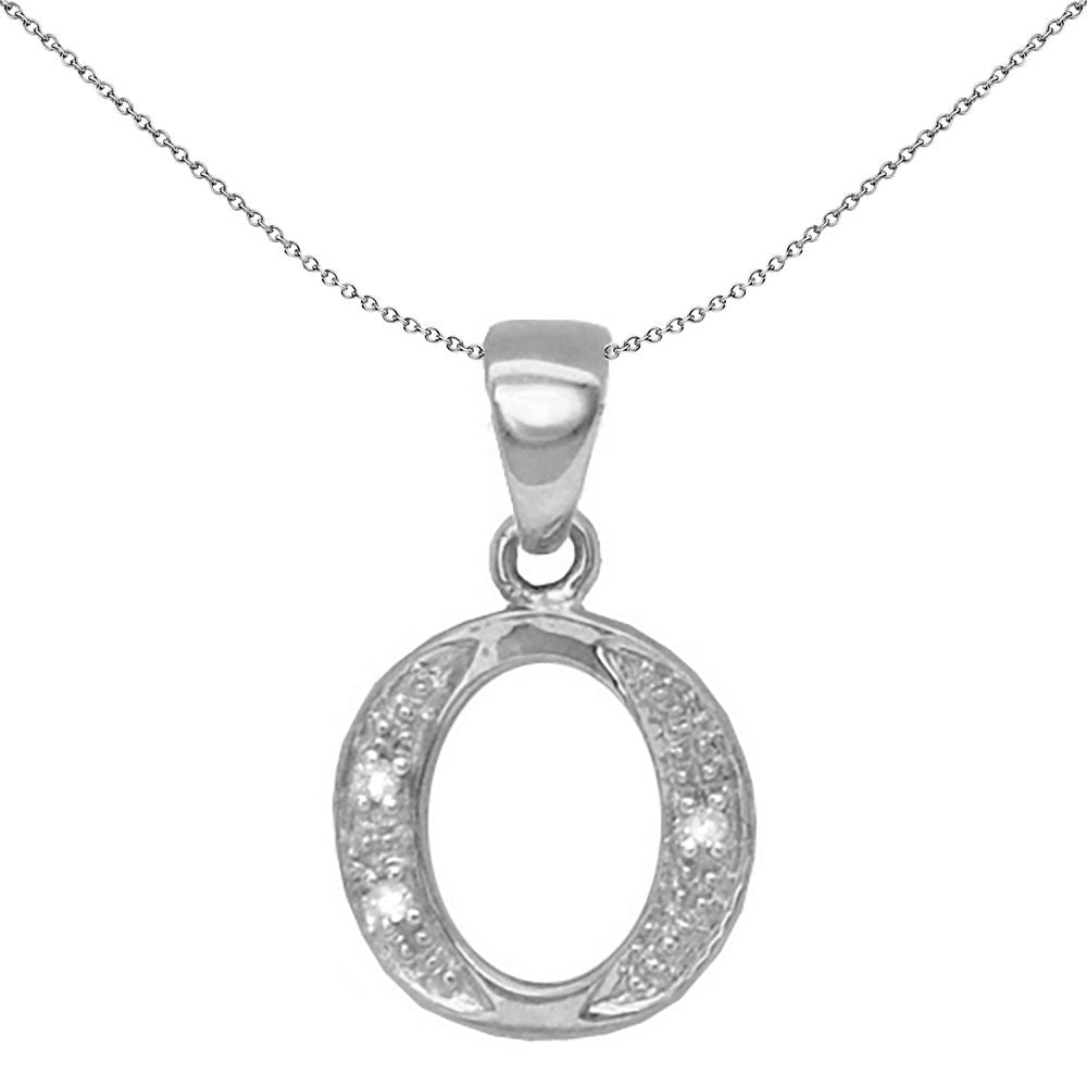 9ct White Gold  Diamond Identity Initial ID Charm Pendant Letter O - 9P052-O
