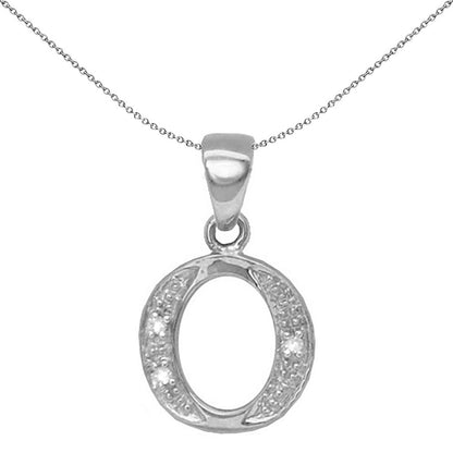 9ct White Gold  Diamond Identity Initial ID Charm Pendant Letter O - 9P052-O