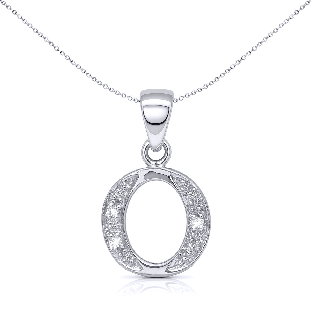 9ct White Gold  Diamond Identity Initial ID Charm Pendant Letter O - 9P052-O