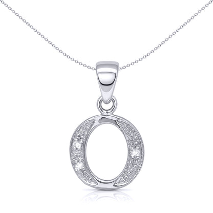 9ct White Gold  Diamond Identity Initial ID Charm Pendant Letter O - 9P052-O