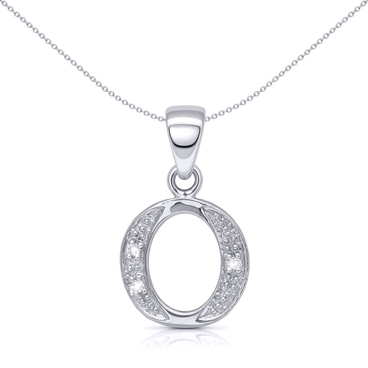 9ct White Gold  Diamond Identity Initial ID Charm Pendant Letter O - 9P052-O
