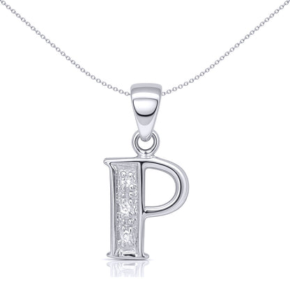 9ct White Gold  Diamond Identity Initial ID Charm Pendant Letter P - 9P052-P