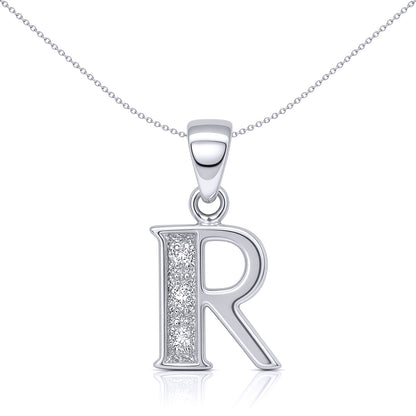 9ct White Gold  Diamond Identity Initial ID Charm Pendant Letter R - 9P052-R
