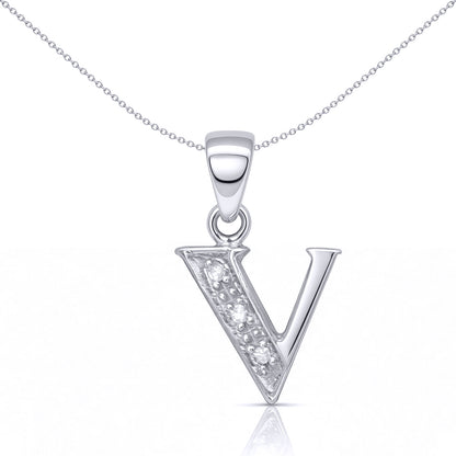 9ct White Gold  Diamond Identity Initial ID Charm Pendant Letter V - 9P052-V