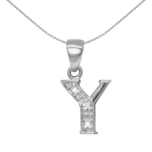 9ct White Gold  Diamond Identity Initial ID Charm Pendant Letter Y - 9P052-Y
