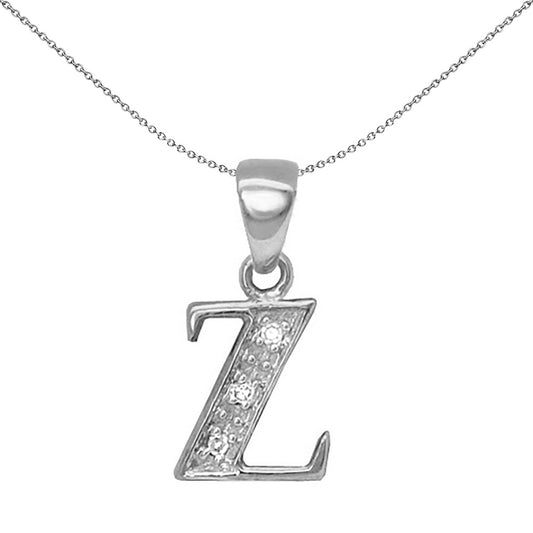 9ct White Gold  Diamond Identity Initial ID Charm Pendant Letter Z - 9P052-Z