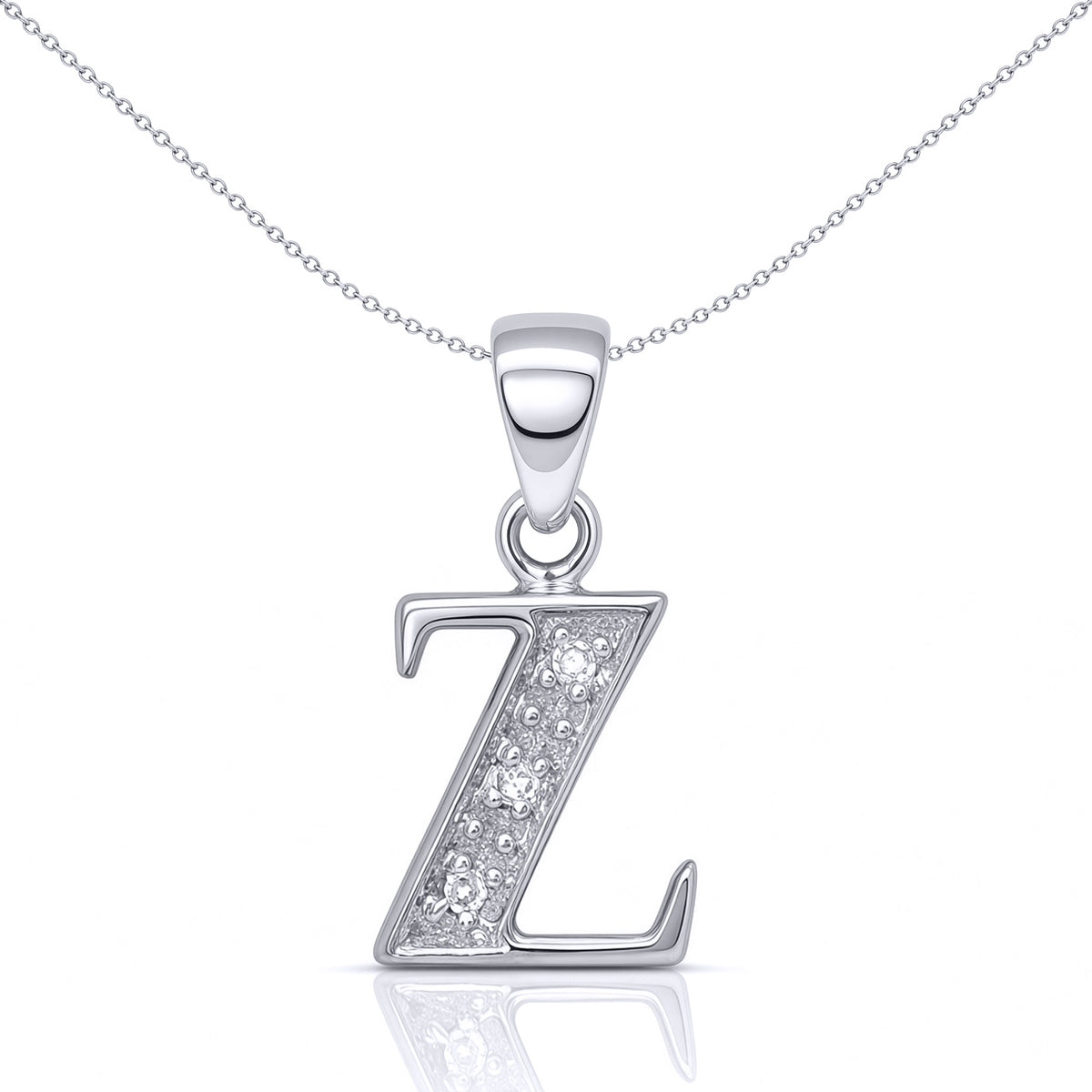9ct White Gold  Diamond Identity Initial ID Charm Pendant Letter Z - 9P052-Z