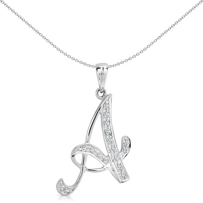 9ct White Gold  Diamond Script Initial ID Charm Pendant Letter A - 9P060-A