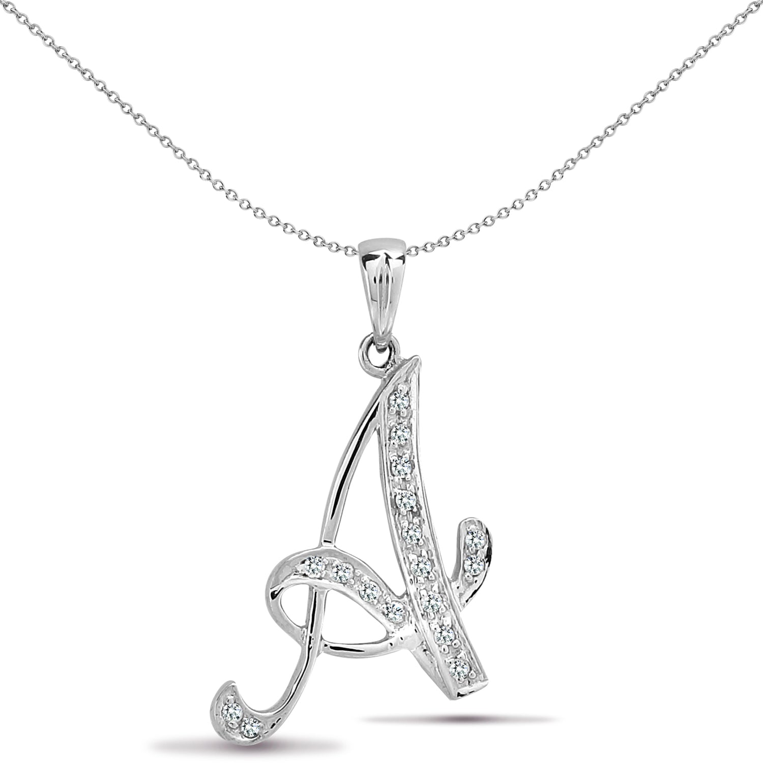 9ct White Gold  Diamond Script Initial ID Charm Pendant Letter A - 9P060-A