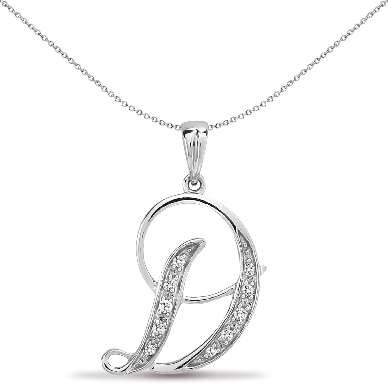 9ct White Gold  Diamond Script Initial ID Charm Pendant Letter D - 9P060-D