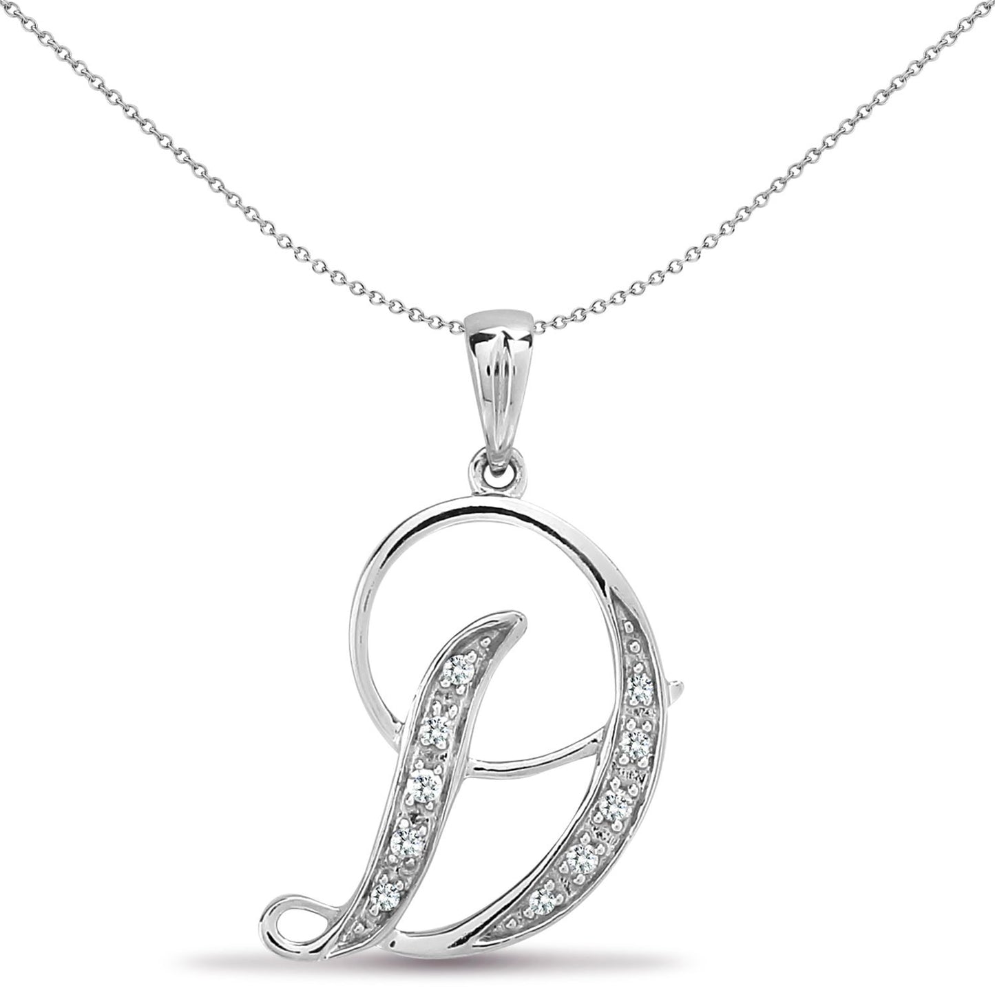 9ct White Gold  Diamond Script Initial ID Charm Pendant Letter D - 9P060-D