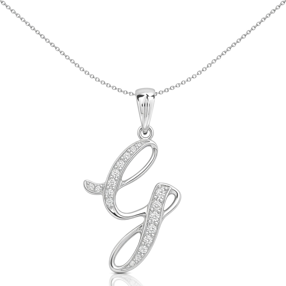 9ct White Gold  Diamond Script Initial ID Charm Pendant Letter G - 9P060-G