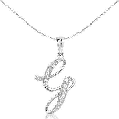 9ct White Gold  Diamond Script Initial ID Charm Pendant Letter G - 9P060-G