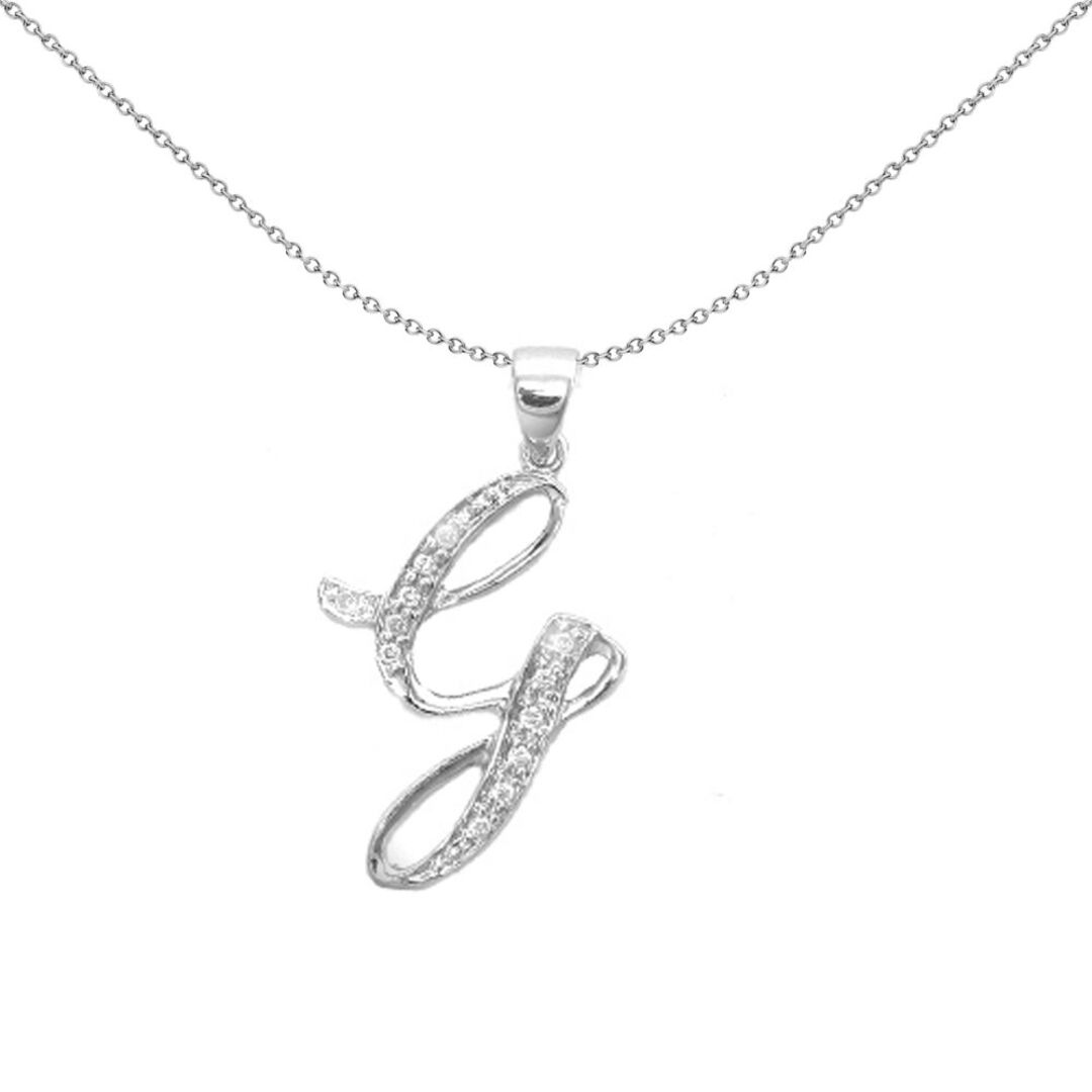 9ct White Gold  Diamond Script Initial ID Charm Pendant Letter G - 9P060-G